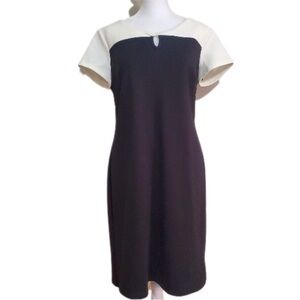 Talbots black & cream keyhole twist neck short sleeve sheath dress. Sz 14W